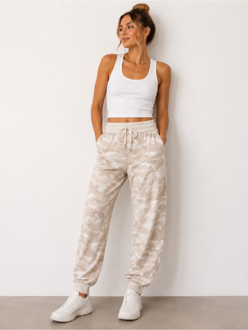 Athleta Beige Camo Jogger Pants Drawstring Lounge Sweatpants